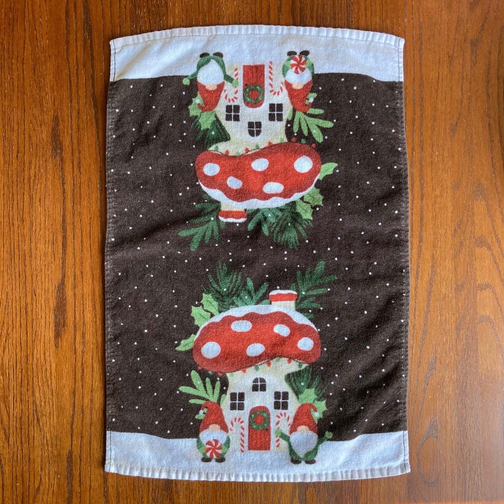 Vintage Gnome Mushroom House Kitchen Dish Towel